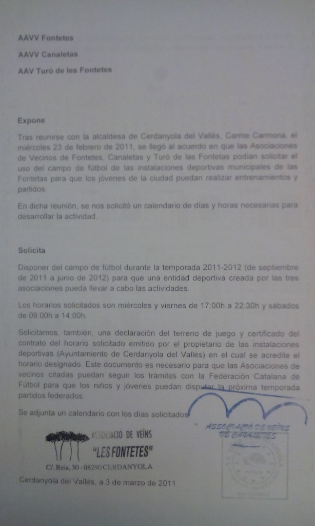Carta enviada a Carme Carmona en 2011
